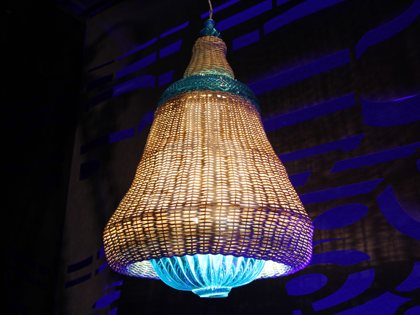 lampada del soffitto 'Galaxia', fatto di bambù e di laguna blu di cristallo